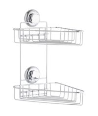 Etagère d’angle double à ventouses argent "Bestlock"