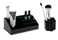 Lot de 2 rangements maquillage et pinceaux noir "Anais"