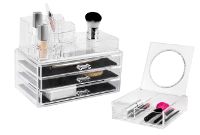 Lot coffret de rangement maquillage avec miroir transparent "Romy"