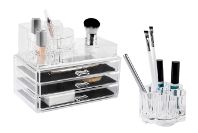Lot coffret de rangement maquillage et pinceaux transparent "Shelly"