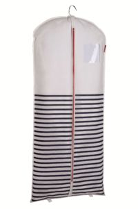 Housse longue pour vêtements bleue et blanche "Marinière"