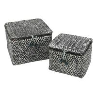 Lot de 2 boites de rangement rectangulaires gris anthracite "Trésors"