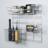 Lot de 3 paniers muraux cuisine argent sur grille "Walltech"