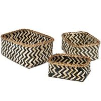Lot de 3 paniers de rangement noirs et naturels "Zebra"