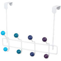 Patère de porte blanche 8 crochets tons bleus "Galaxie"