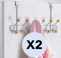 Lot de 2 patères de porte métal 12 crochets bois "Billy"