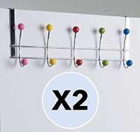 Lot de 2 patères de porte métal 10 crochets colorés "Confetti"