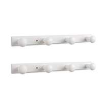 Lot de 2 patères murales en bois blanc 4 crochets