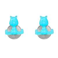 Lot de 2 crochets à ventouse bleu turquoise "Chat"