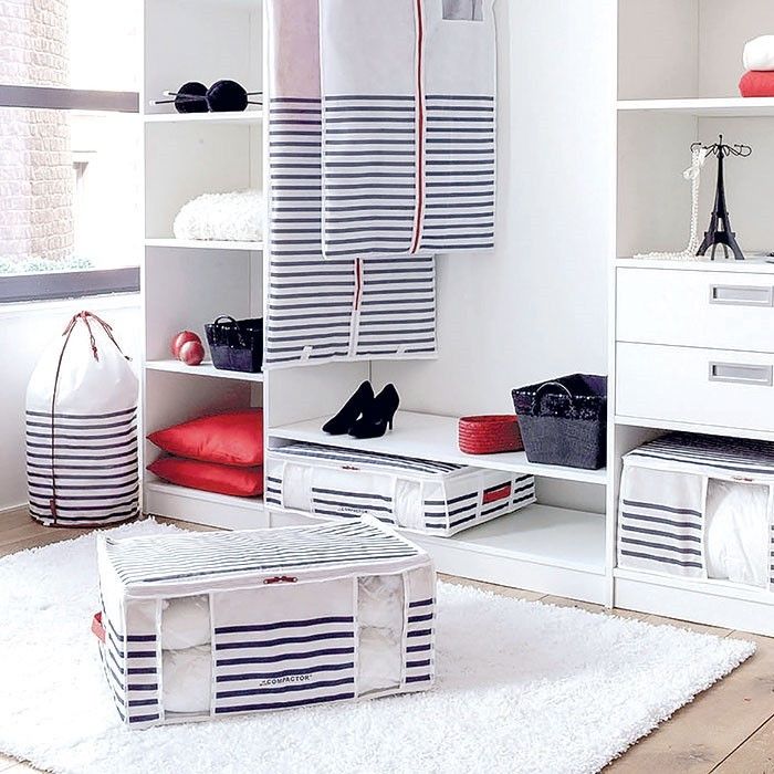 Housse de rangement dessous de lit bleue et blanche "Marinière" 2 Compactor
