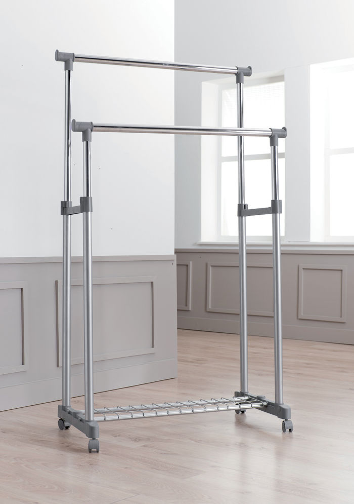 Lot de 1 portant double "Alex" + 3 cintres antiglisse "Sticky" 