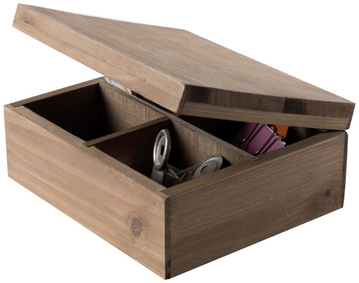 Boite de rangement carrée 4 compartiments à couvercle en bois "Vintage" 1 Compactor