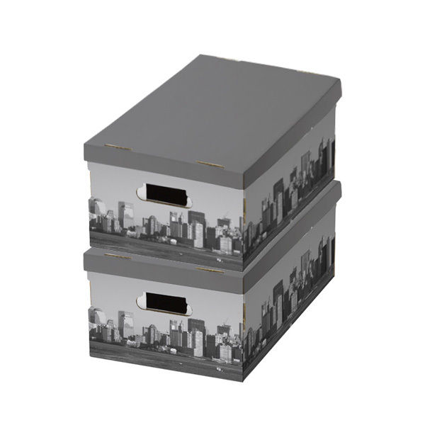 Lot de 2 boites de rangement rectangulaires grises "New York"
