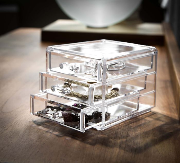 Coffret range-bijoux 3 tiroirs transparent petit modèle 7 Compactor