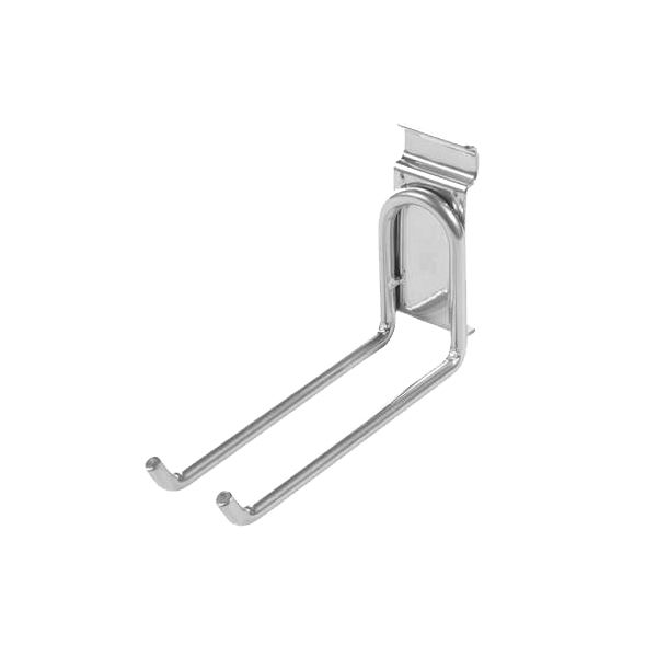 Crochet de rangement mural double argent "Walltech" grand modèle