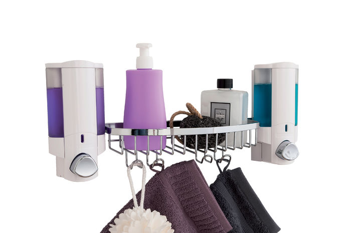 Tablette murale avec double distributeur de savon blanc 2 Compactor