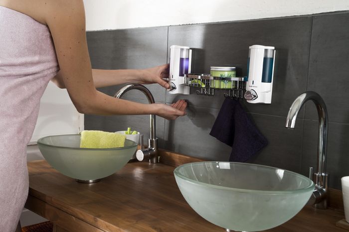 Tablette murale avec double distributeur de savon blanc 3 Compactor