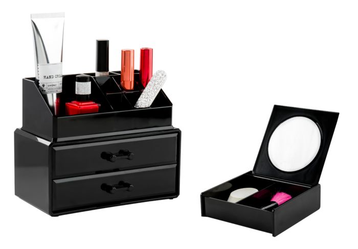 Lot coffret de rangement maquillage avec miroir noir "Eva" 1 Compactor