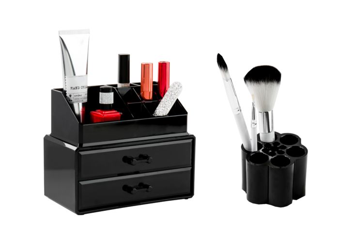 Lot coffret de rangement maquillage et pinceaux noir "Inès" 1 Compactor