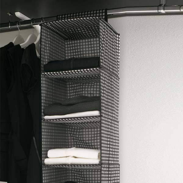 Étagère souple à suspendre 6 niveaux noire "Vichy"