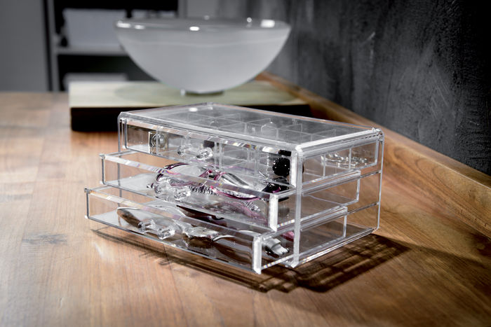 Coffret range-bijoux 3 tiroirs transparent grand modèle 8 Compactor