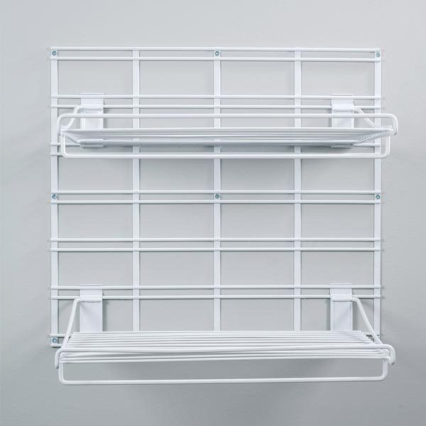 Kit de 2 étagères murales blanches sur grille buanderie "Walltech"