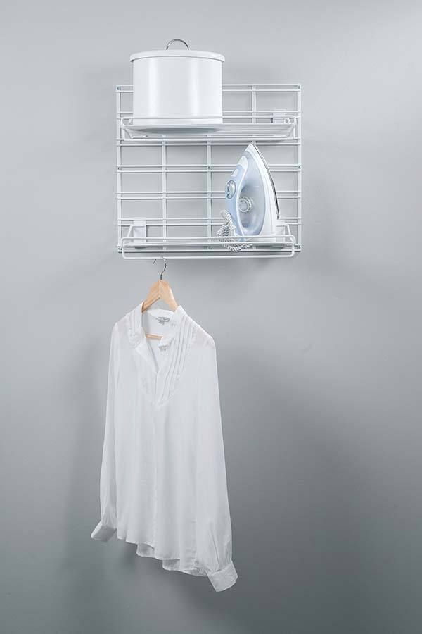 Kit de 2 étagères murales blanches sur grille buanderie "Walltech"