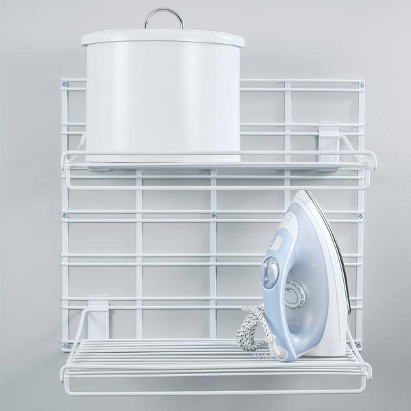Kit de 2 étagères murales blanches sur grille buanderie "Walltech"
