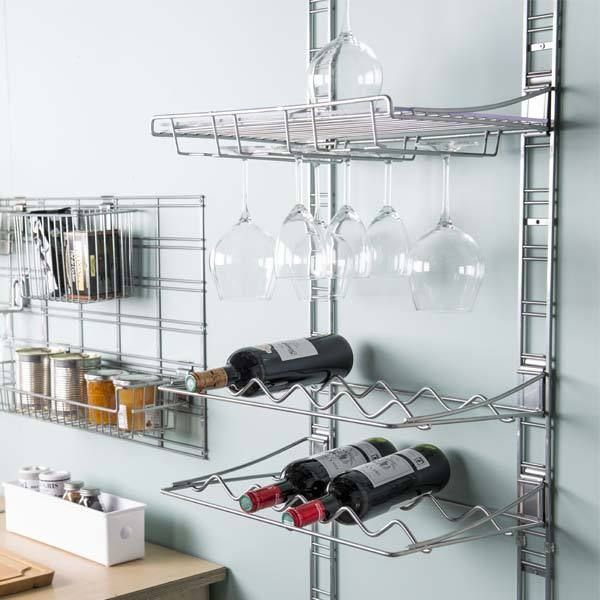 Kit de rangement mural bouteilles et verres argent "Walltech"