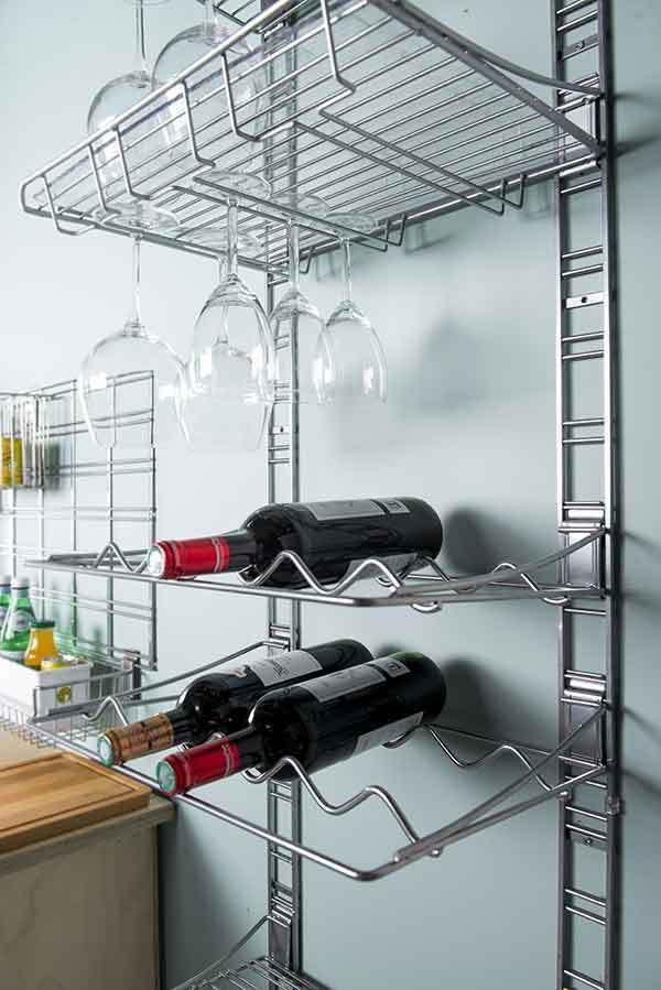 Kit de rangement mural bouteilles et verres argent "Walltech"