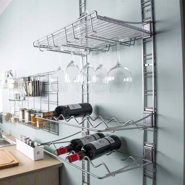 Kit de rangement mural bouteilles et verres argent "Walltech"