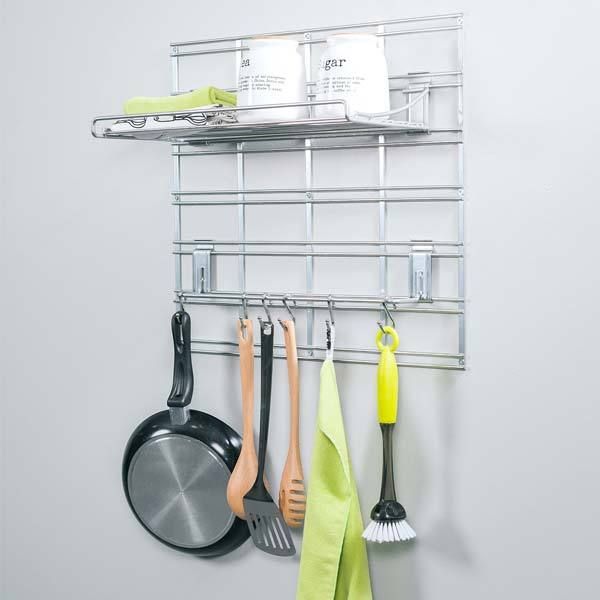 Kit de rangements muraux argent sur grille Walltech