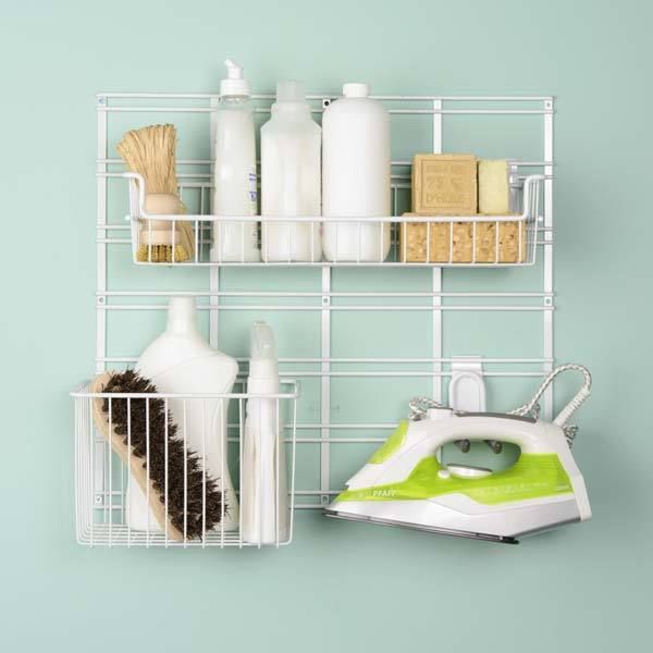 Kit de rangements muraux blancs sur grille Walltech