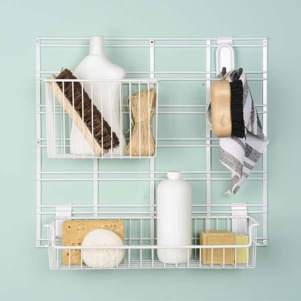 Kit de rangements muraux blancs sur grille Walltech