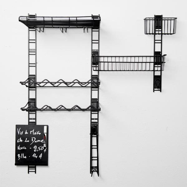 Kit de rangements muraux noirs pour bouteilles et verres "Walltech"