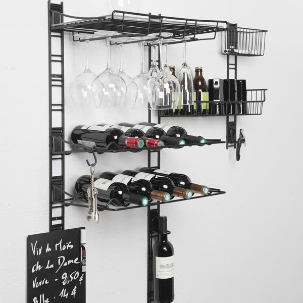 Kit de rangements muraux noirs pour bouteilles et verres "Walltech"
