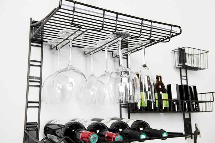 Kit de rangements muraux noirs pour bouteilles et verres "Walltech"