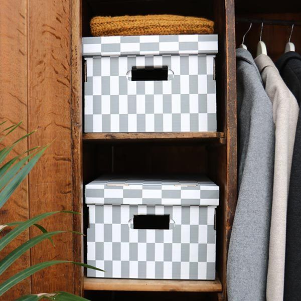 Lot de 2 boîtes «Check» coloris gris