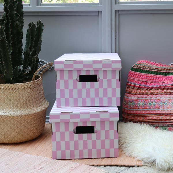 Lot de 2 boîtes «Check» coloris rose