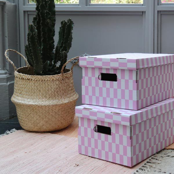 Lot de 2 boîtes «Check» coloris rose