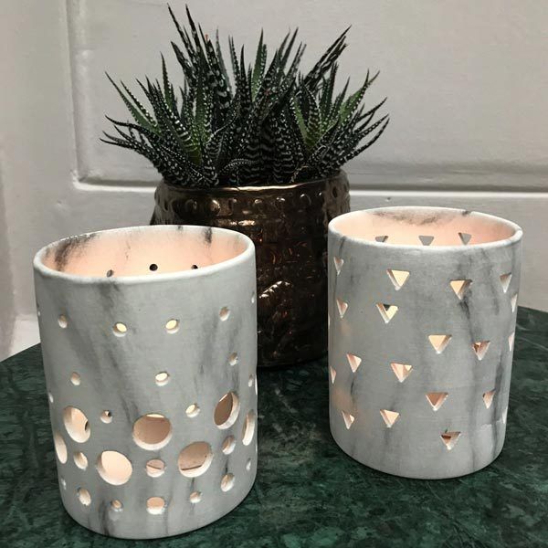 Lot de 2 photophores façon marbre