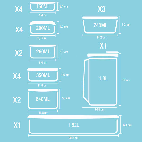 Lot de 21 boîtes alimentaires