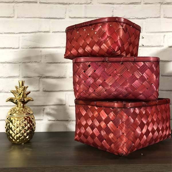 Lot de 3 paniers "Hanoi" rouge