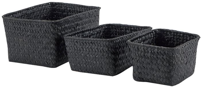 Lot de 3 paniers de rangement noires "Kawai" 2 Compactor