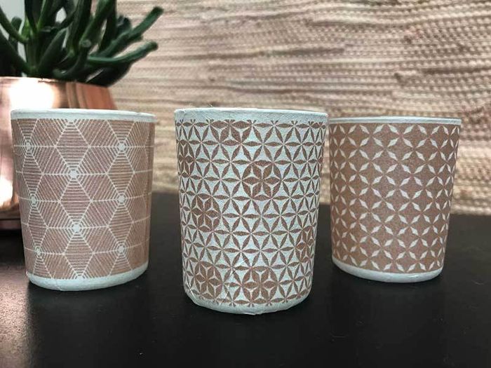 Lot de 3 photophores rose poudré et blanc