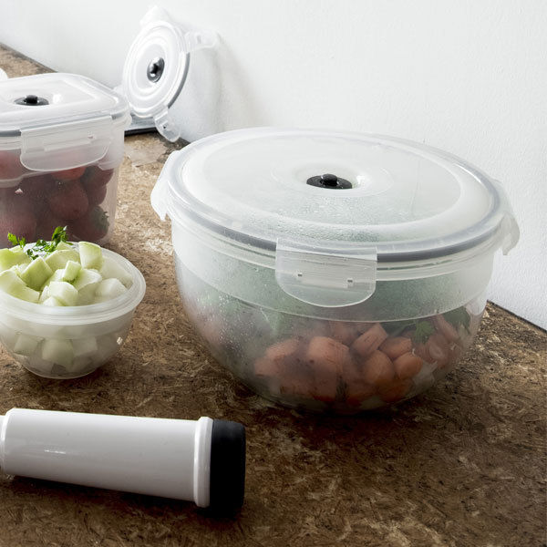 Lot de 4 boîtes alimentaires rondes sous vide + pompe