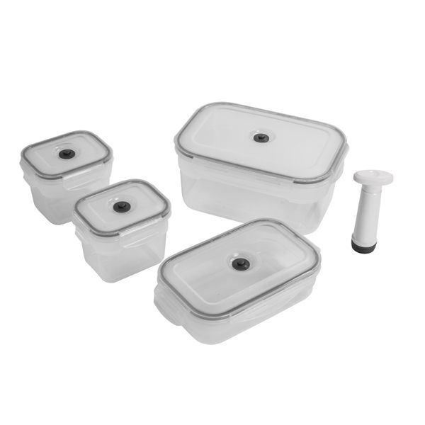 Lot de 4 boîtes alimentaires sous vide + pompe