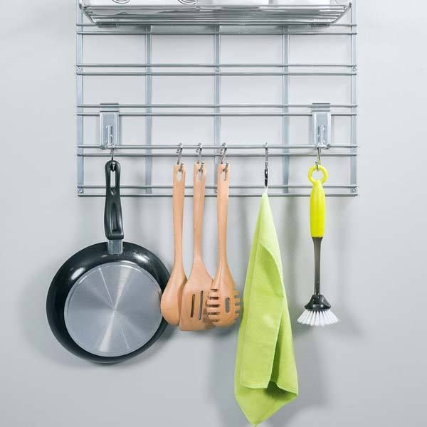 Lot de 6 crochets pour rangement mural argent "Walltech"