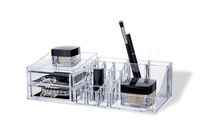 Rangement maquillage et bijoux avec 2 tiroirs transparent 1 Compactor