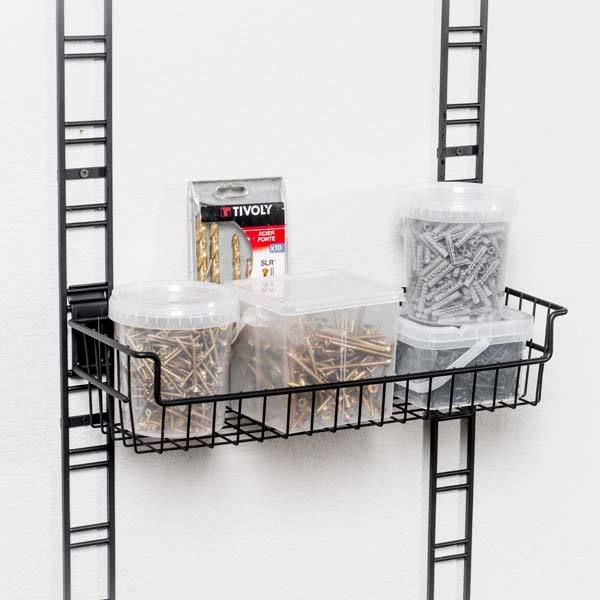 Panier de rangement mural noir "Walltech" L